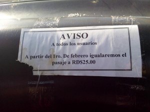 Aviso de aumento de los pasajes
