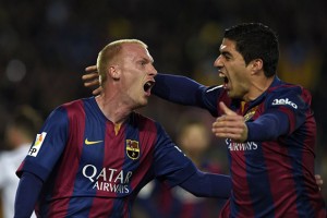 Luisito y Mathieu, autores del 2-1 frente al Madrid. Foto: AS