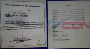 Comparación de firmas de jueza suspendida en recibo de soborno y documentos allanados