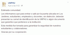 UNPHU había publicado comunicado reforzando medidas de seguridad