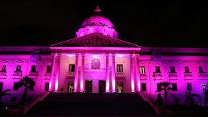 Color rosado cubre fachada del Palacio Nacional; un llamado a prevenir el cáncer
