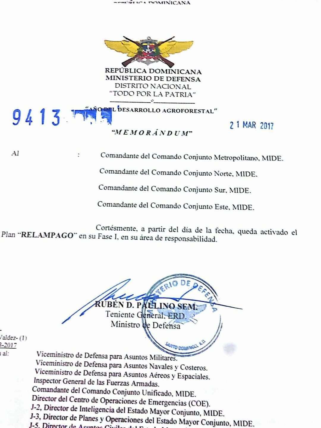 Ministerio de Defensa activa Plan Relámpago ideado contra desastres naturales
