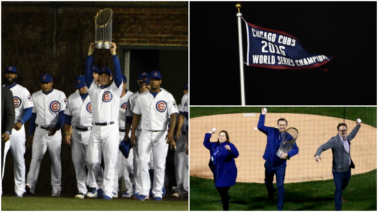 Cachorros alzan banderas de sus títulos de Serie Mundial en Wrigley Field