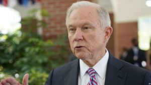 U.S. Attorney General Jeff Sessions speaks during his interview with the Associated Press at the U.S. Embassy in San Salvador, El Salvador, Thursday, July 27, 2017.  With his future as the nation's top prosecutor in doubt after a week of blistering public scorn from the president. Sessions is in El Salvador seeking ways to stamp. (AP Photo/Pablo Martinez Monsivais)