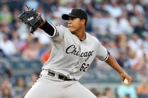 June 29, 2012; Bronx, NY, USA; Chicago White Sox starting pitcher Jose Quintana (62) throws a pitch during the first inning of a game against the New York Yankees at Yankee Stadium. Mandatory Credit: Brad Penner-US PRESSWIRE