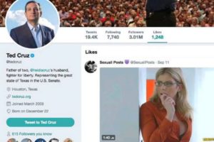 El senador estadounidense Ted Cruz se volvió tendencia en redes sociales después de que en su cuenta de Twitter apareciera brevemente una imagen pornográfica.
