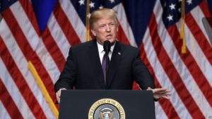 President Donald Trump delivers a speech on national security, Monday, Dec. 18, 2017, in Washington. (AP Photo/Evan Vucci)