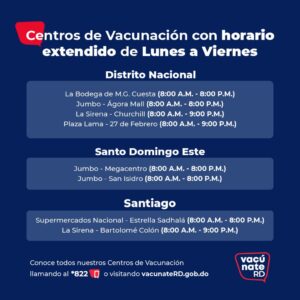 Centros de vacunación que tendrán horario extendido 