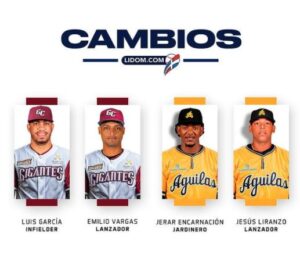 Cambio entre Águilas y Gigantes; Liranzo y Encarnación a AC y García y Vargas a GC