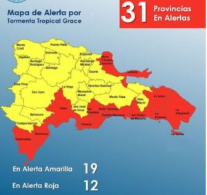 COE dispone alerta roja y amarilla en RD por tormenta Grace 
