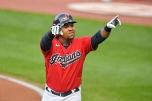 CLEVELAND, OHIO - SEPTEMBER 21: Jose Ramirez #11 of the Cleveland Indians celebrates after hitting a two-run homer during the first inning against the Chicago White Sox at Progressive Field on September 21, 2020 in Cleveland, Ohio. (Photo by Jason Miller/Getty Images)