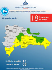 COE eleva a 18 las provincias en alerta por las lluvias de últimas horas